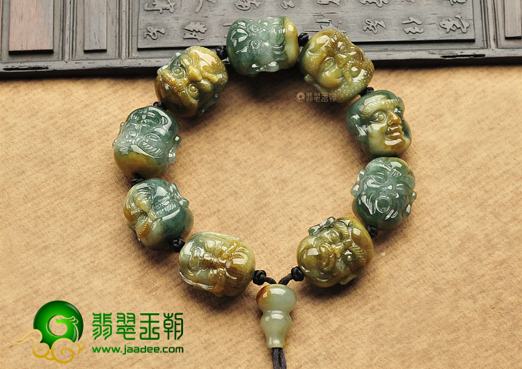 糯冰种蓝水褐黄翡罗汉头手链