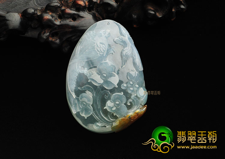 冰种晴水褐黄翡比翼双飞挂件