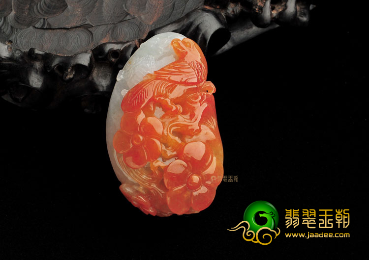 糯冰种红黄翡鸟语花香挂件