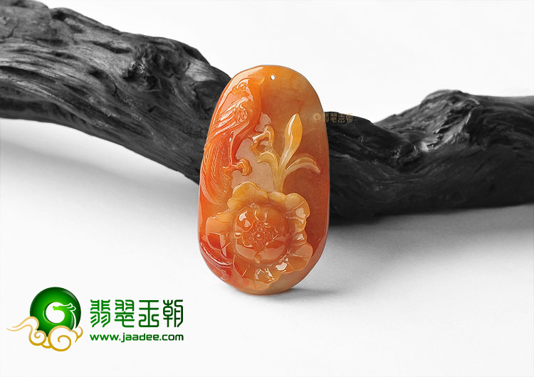 糯冰种红黄翡鸟语花香挂件