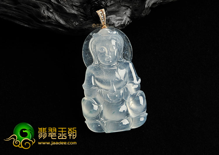 (超值推荐)冰玻种白色略飘花观音挂件