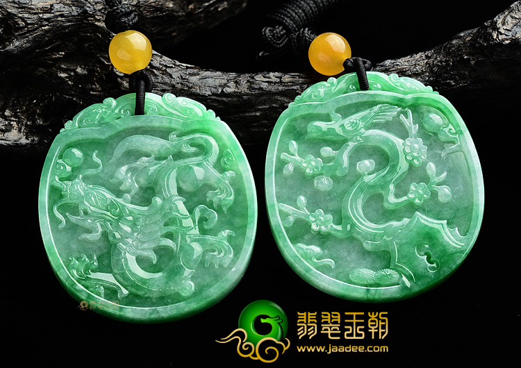 (超值推荐)糯冰种翠色龙凤牌挂件(一对)