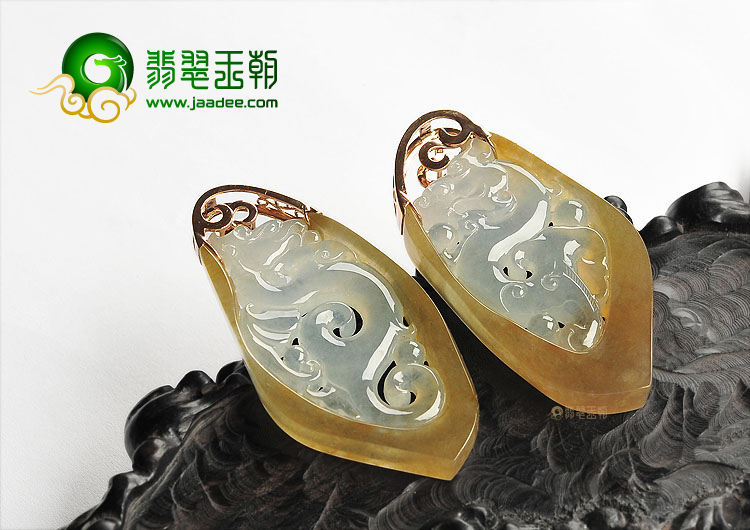 (超值推荐)冰种淡黄翡仿古龙牌挂件(一对)