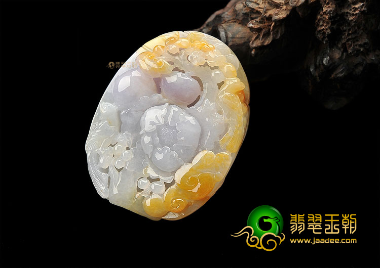 糯冰种淡紫罗兰飘黄翡富贵如意挂件