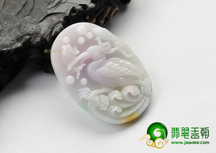糯冰种淡紫罗兰飘黄翡一路连升挂件