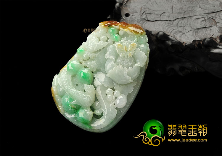 糯冰种三彩花开富贵挂件