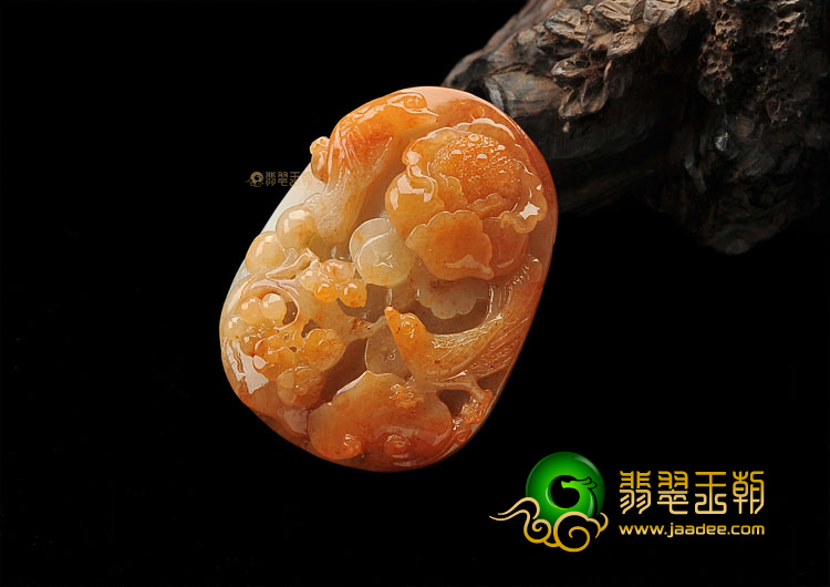 (超值推荐)糯冰种红黄翡花开富贵挂件