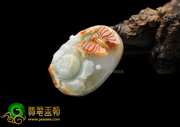 (超值推荐)糯冰种褐红翡飘花蝶恋花挂件