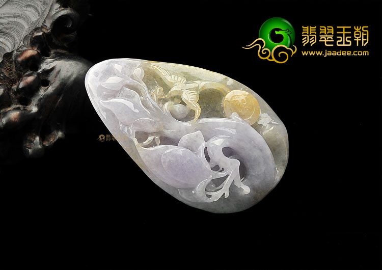 糯冰种紫罗兰飘黄翡花开富贵挂件