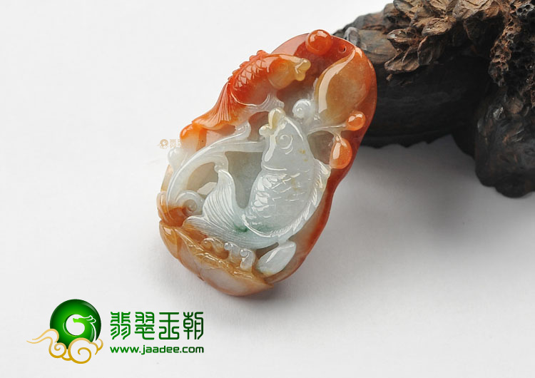 糯冰种红黄翡连年有余挂件