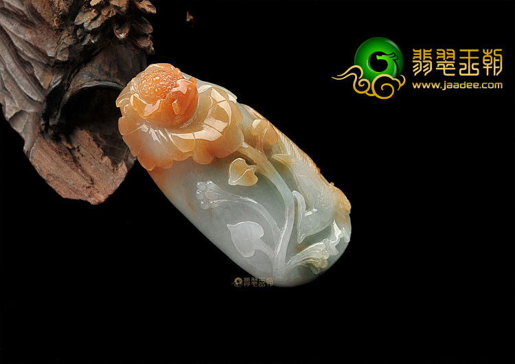 (超值推荐)糯冰种褐黄翡飘花花开富贵挂件