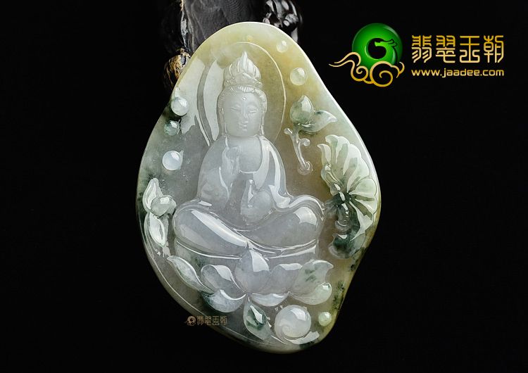(超值推荐)糯冰种黄翡飘花观音挂件