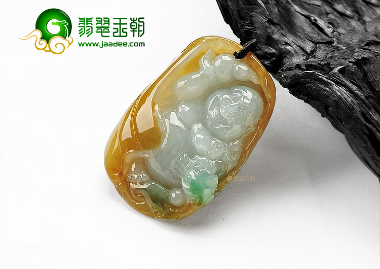 糯冰种褐黄翡略飘花纳福挂件