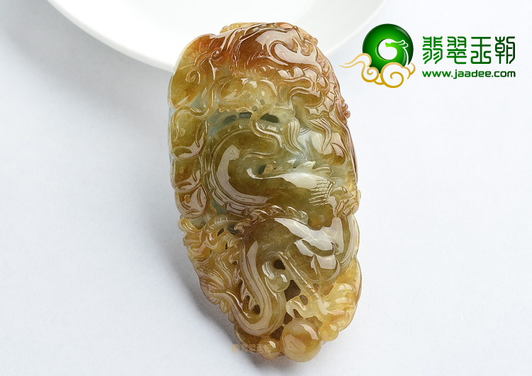 (超值推荐)糯冰种褐黄翡龙如意挂件