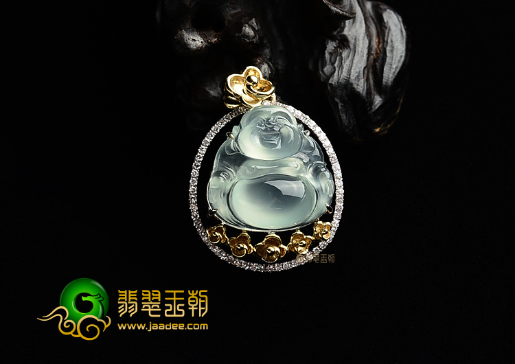 (超值推荐)冰种晴水镶白金玉佛胸坠(真钻)