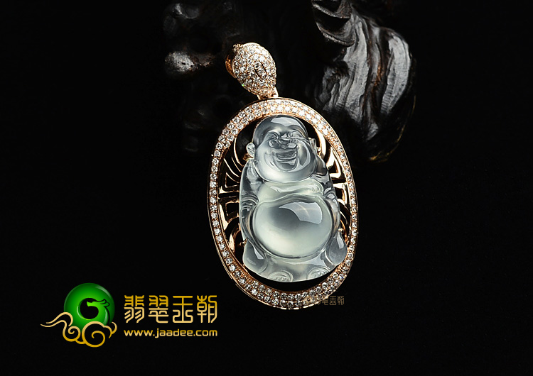 (超值推荐)冰种淡晴水镶玫瑰金站佛胸坠(真钻)