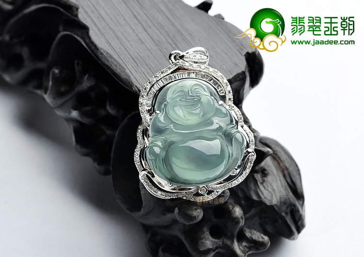 (超值推荐)冰种晴水镶白金玉佛胸坠(真钻)