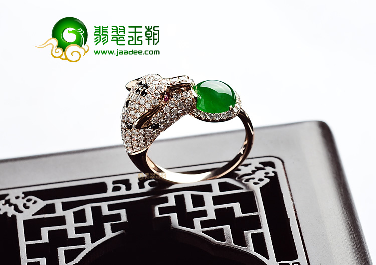 (超值推荐)冰种阳绿镶玫瑰金戒指(真钻)