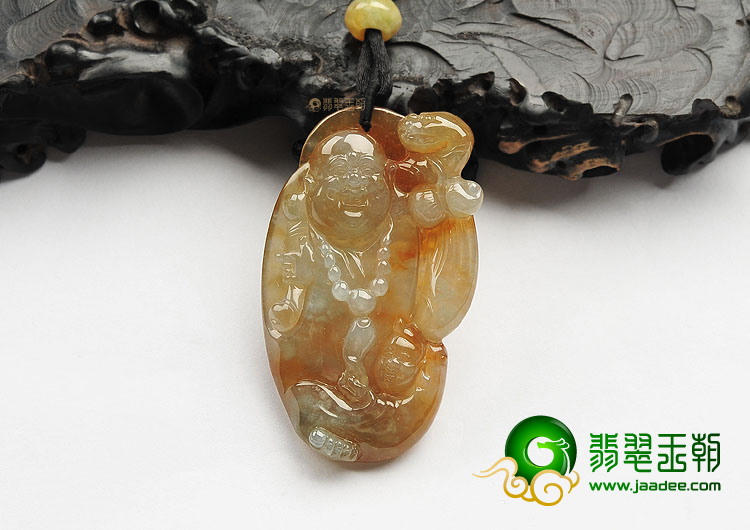 (超值推荐)冰种褐黄翡童子拜佛挂件