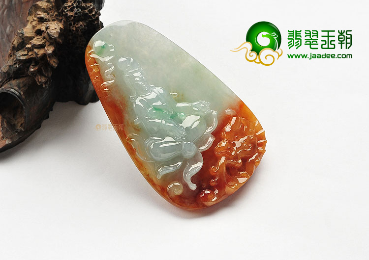 (超值推荐)糯冰种褐黄翡降龙观音挂件