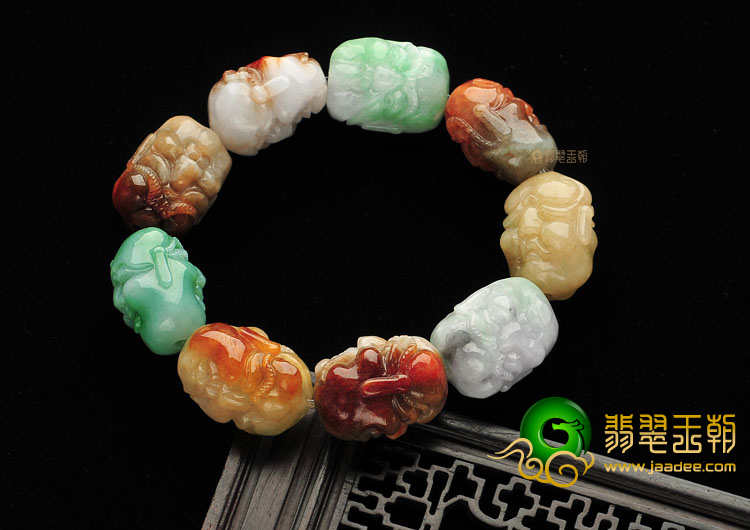 糯冰种三彩罗汉手链