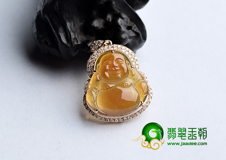 (超值推荐)冰种红黄翡镶玫瑰金玉佛胸坠(真钻)