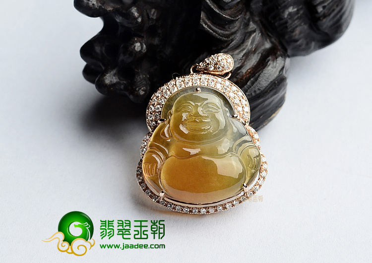 (超值推荐)冰种红黄翡镶玫瑰金玉佛胸坠(真钻)