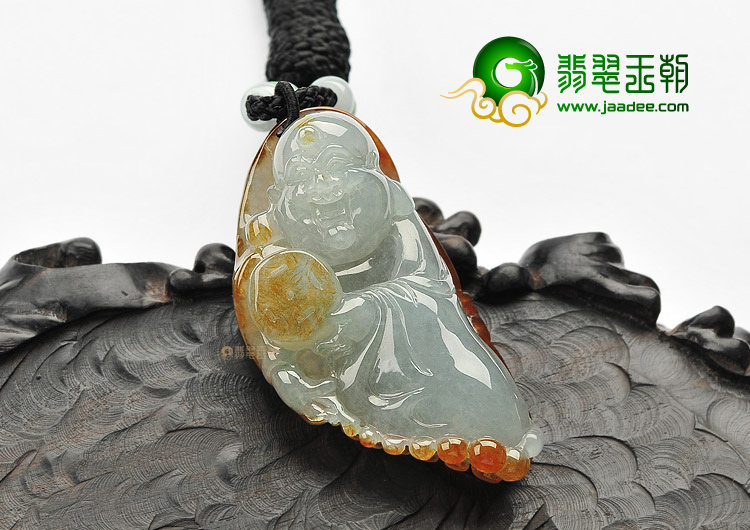糯冰种褐黄翡玉佛挂件