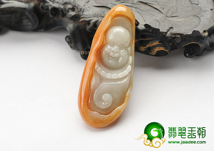 糯冰种红黄翡玉佛挂件