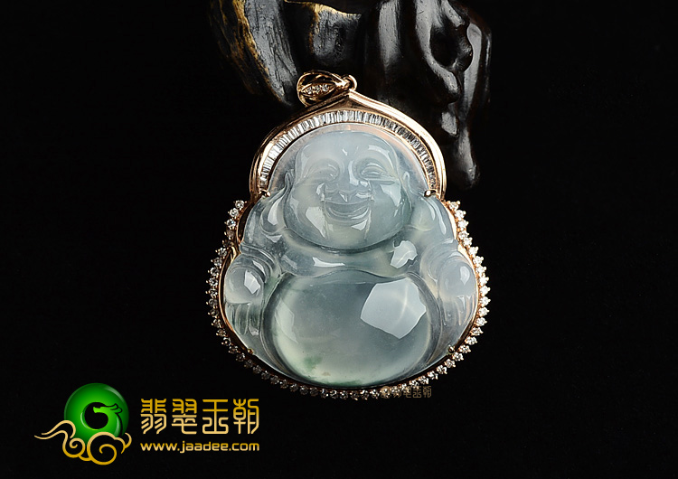 (超值推荐)冰种飘花镶玫瑰金玉佛胸坠(真钻)