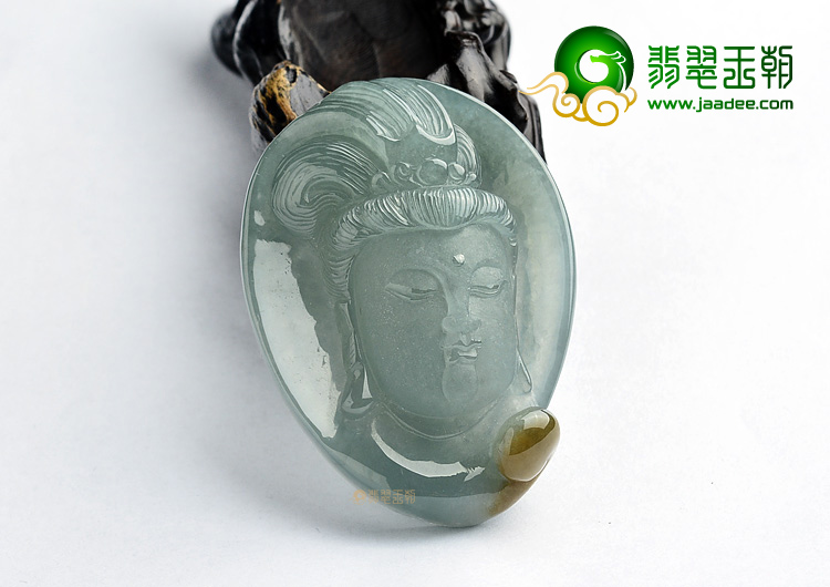 (超值推荐)糯冰种晴水略带黄翡观音头挂件
