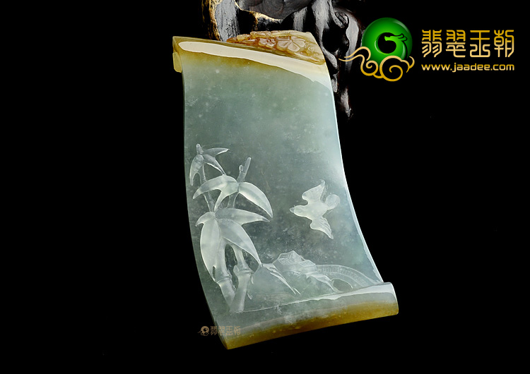 (超值推荐)冰种晴水褐黄翡竹报平安挂件