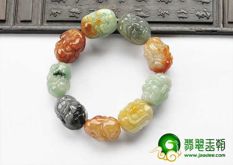 糯冰种三彩罗汉头手链