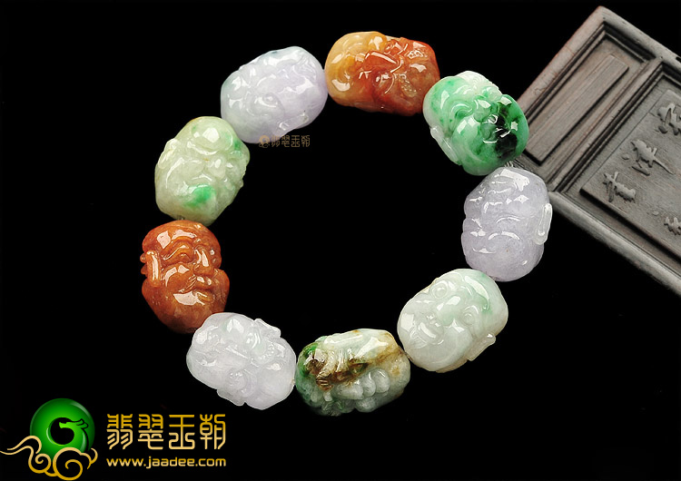 糯冰种三彩罗汉头手链