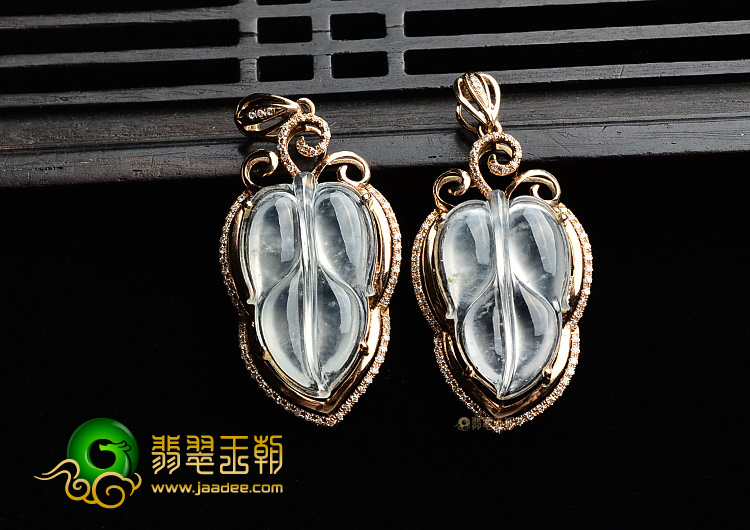 (超值推荐)玻璃种无色镶玫瑰金金枝玉叶胸坠(真钻)(一对)