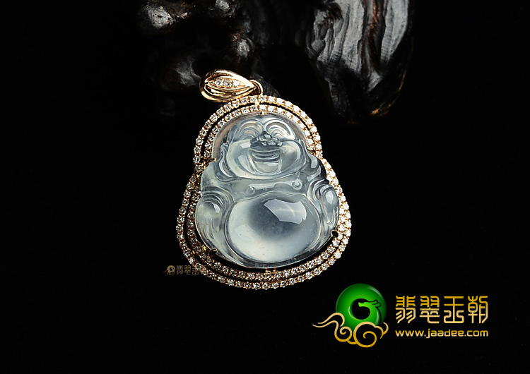 (超值推荐)冰种淡晴水镶玫瑰金玉佛胸坠(真钻)