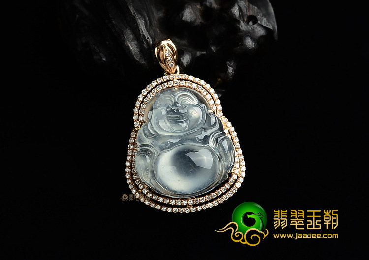 (超值推荐)冰种淡晴水镶玫瑰金玉佛胸坠(真钻)