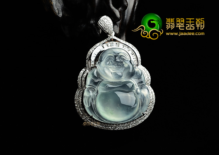 (超值推荐)冰种晴水镶白金玉佛胸坠(真钻)