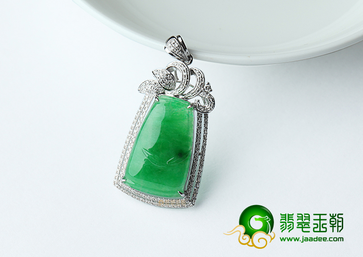糯冰种阳绿镶白金节节高挂件