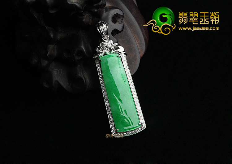 糯冰种阳绿镶白金节节高挂件