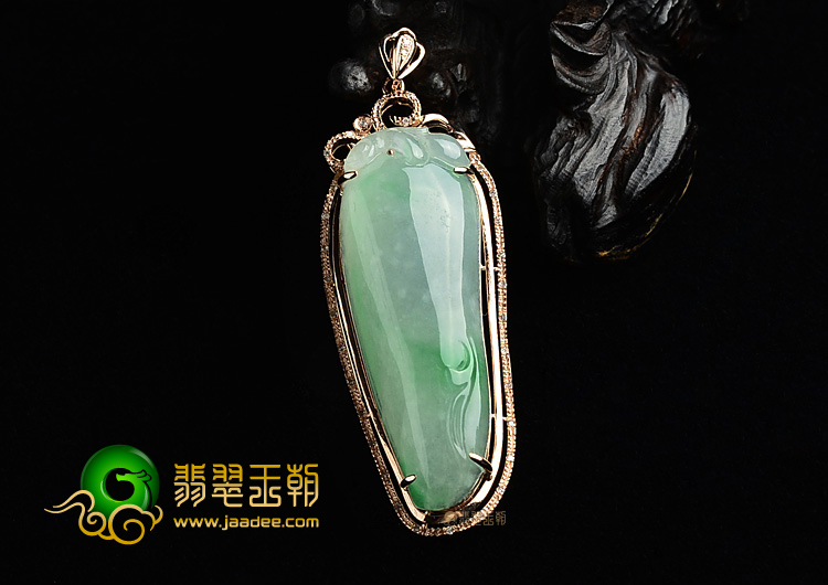 (超值推荐)糯冰种飘翠镶玫瑰金福瓜胸坠(真钻)
