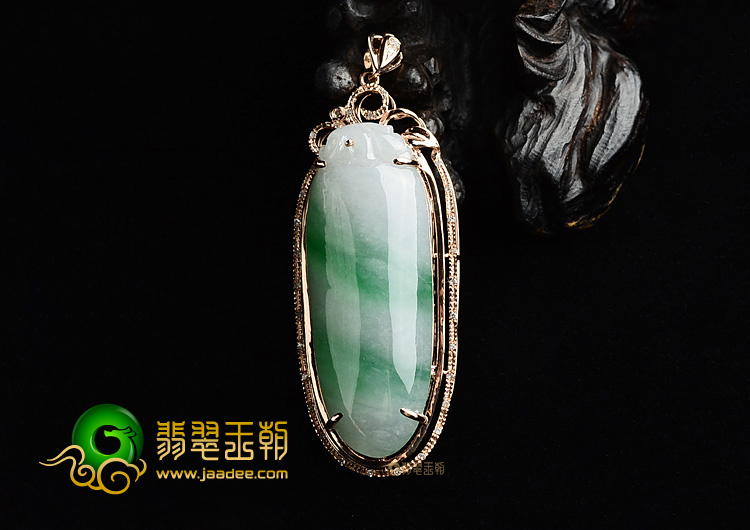 (超值推荐)糯冰种飘翠镶玫瑰金福瓜胸坠(真钻)
