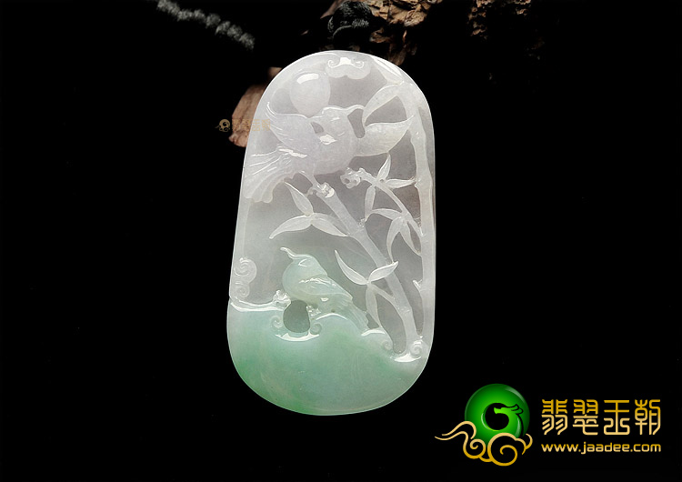 (超值推荐)糯冰种春带彩竹报平安挂件