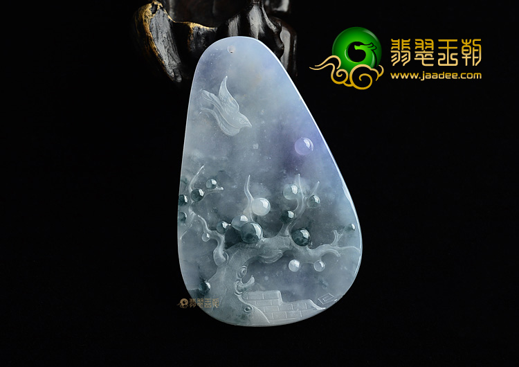 (超值推荐)糯冰种飘花略带紫罗兰喜上枝头挂件