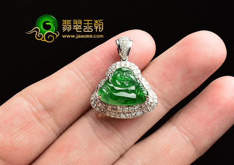 (超值推荐)冰种正阳绿镶白金玉佛胸坠(真钻)