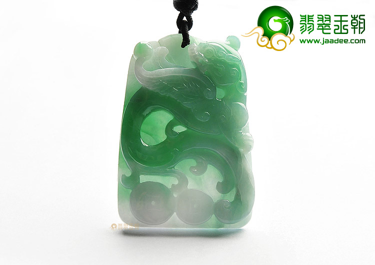 糯冰种翠色仿古龙凤牌挂件