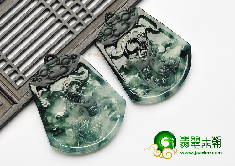 冰种飘花龙凤呈祥挂件(一对)