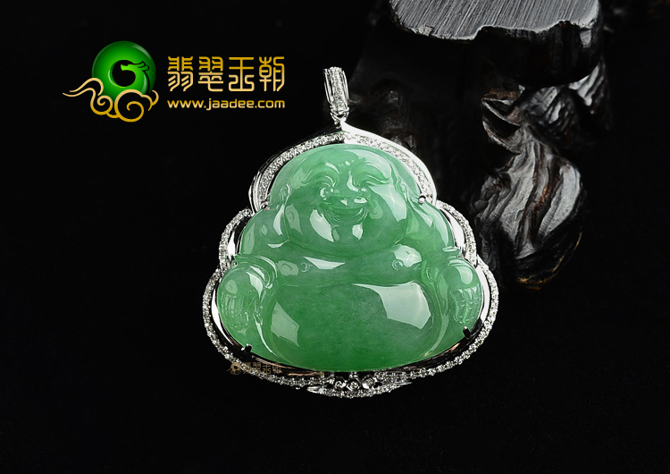 (超值推荐)冰种绿晴水镶白金玉佛胸坠(真钻)