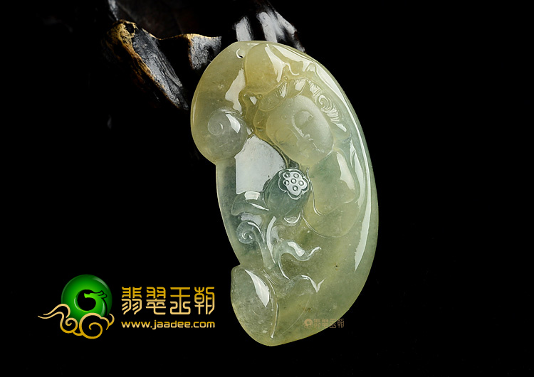 (超值推荐)冰种黄翡略飘花观音头挂件