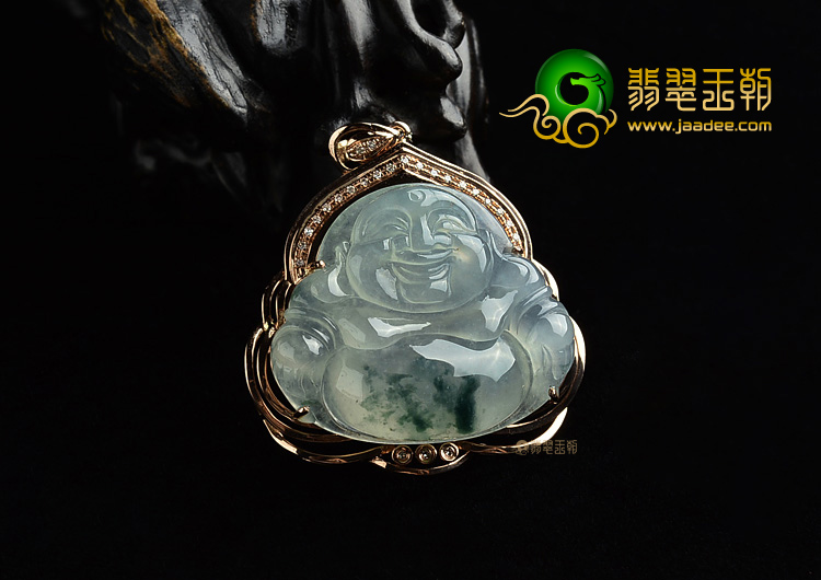 (超值推荐)冰种飘花镶玫瑰金玉佛胸坠(真钻)